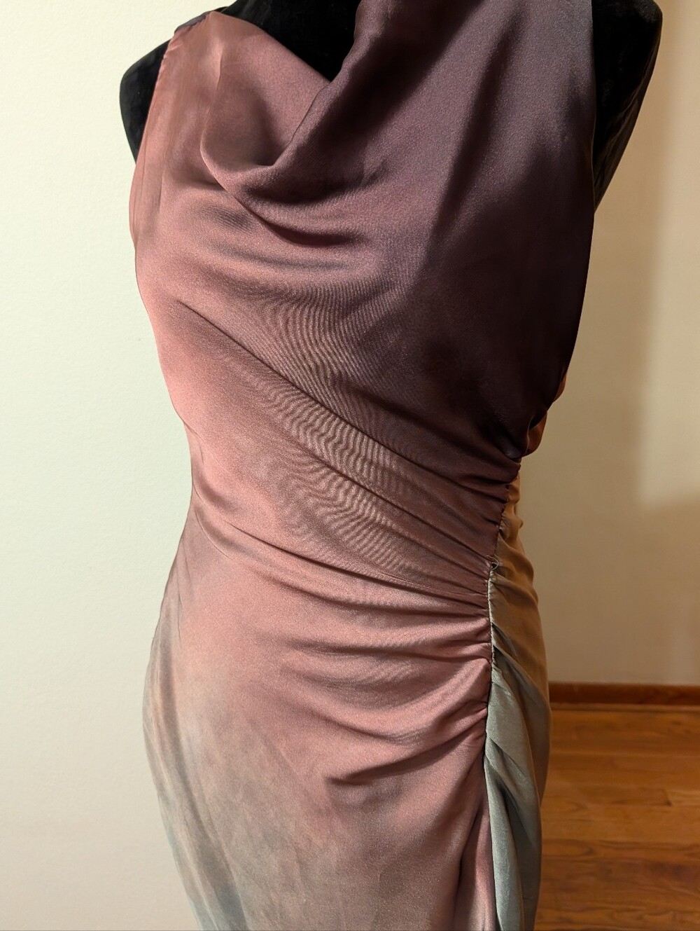 Zara Satin Effect Purple Sea Green Ombre Cowl Neck Midi Dress - Picture 2 of 11